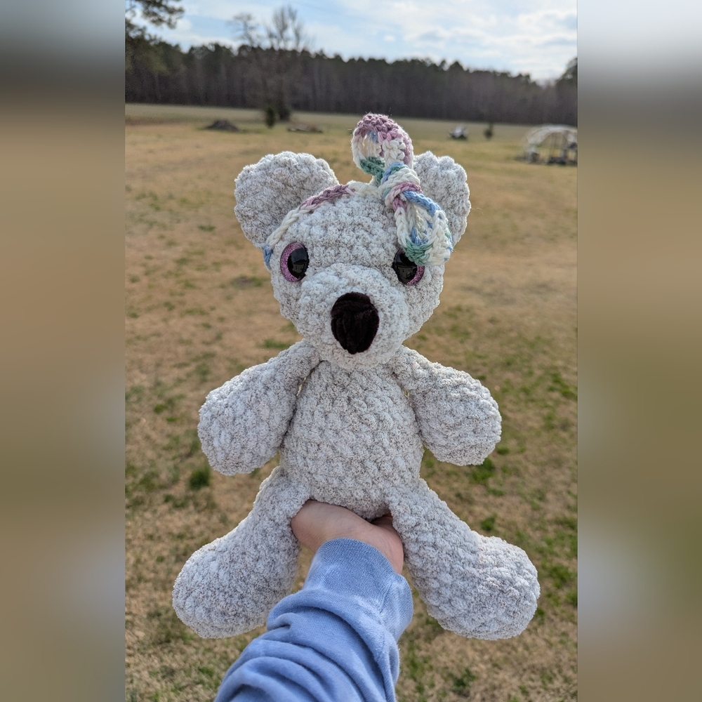 Handmade Crochet Teddy Bear Plushie Lovey With Headband